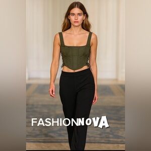 Fashion Nova Dark Green Lace-Up Corset Top